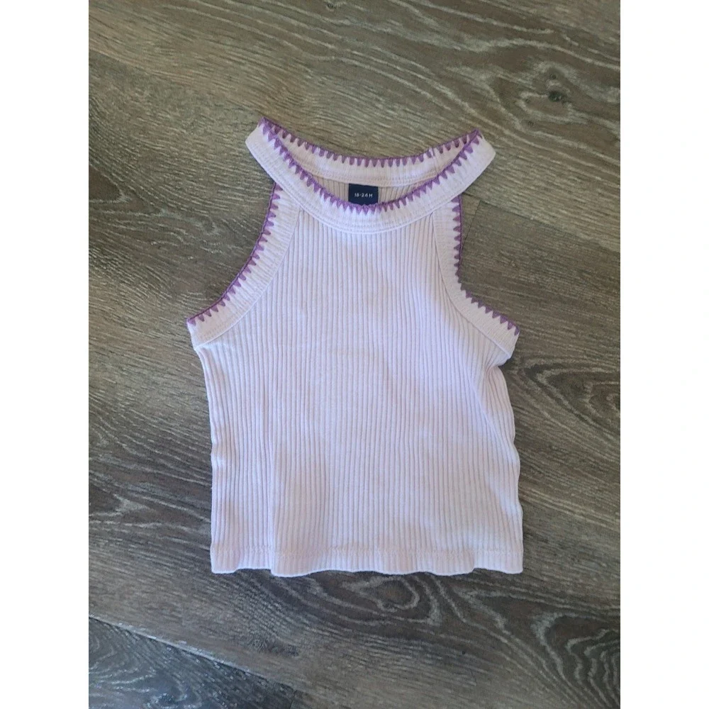 Old Navy Baby Girls Lavender Ribbed‎ Whipstitch Tank Top 18-24M Purple Trim #5